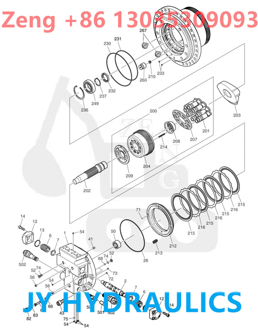 DOOSAN DX300LC-5 EXCAVATOR FINAL DRIVE TRAVEL MOTOR ROTARY GROUP