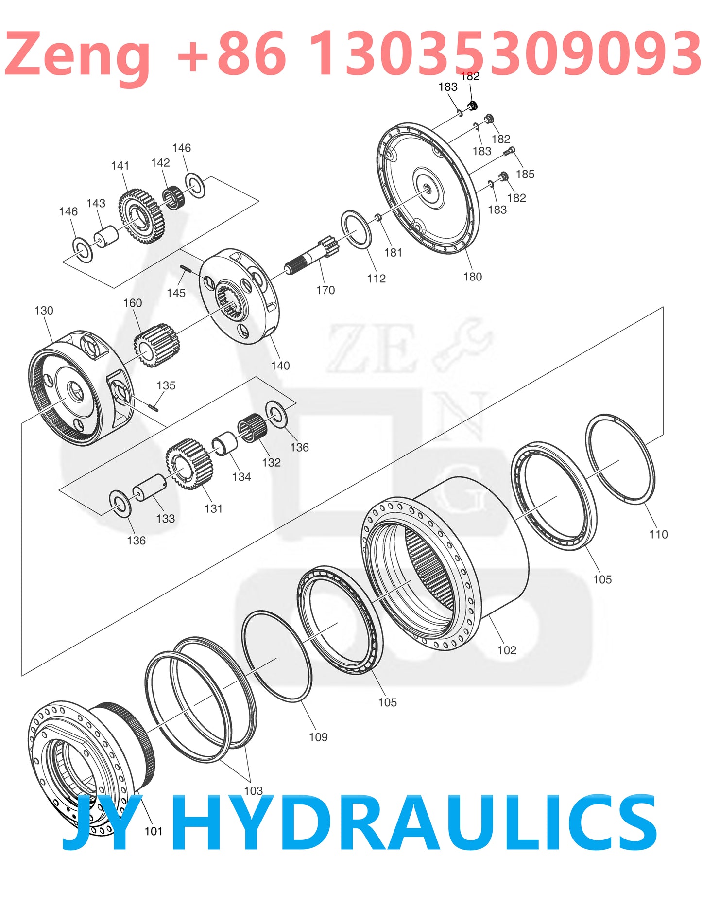 DOOSAN DX300LC-5 EXCAVATOR FINAL DRIVE TRAVEL REDCUTION GEARBOX PARTS