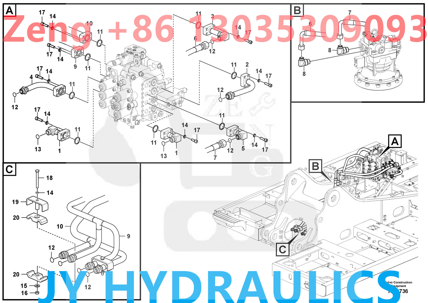 VOLVO EC200D EXCAVATOR VOE14715509 SWING MOTOR ROTARY GROUP AND SPARE PARTS
