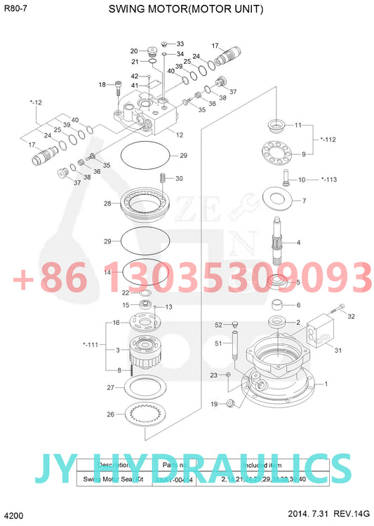 HYUNDAI R80-7 R80-7A EXCAVATOR 31N1-10130 31N1-10130AR SWING MOTOR ROTARY GROUP AND SPARE PARTS