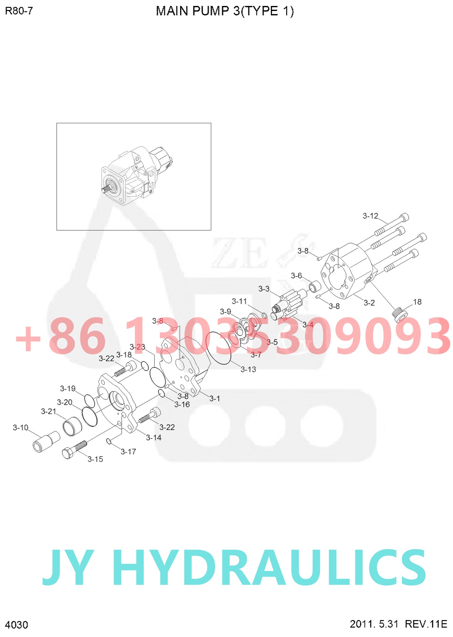 HYUNDAI R80-7 R80-7A EXCAVATOR 31N1-10010 31N1-10011 HYDRAULIC PUMP ROTARY GROUP AND SPARE PARTS