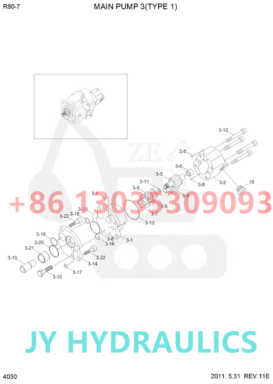 HYUNDAI R80-7 R80-7A EXCAVATOR 31N1-10010 31N1-10011 HYDRAULIC PUMP ROTARY GROUP AND SPARE PARTS