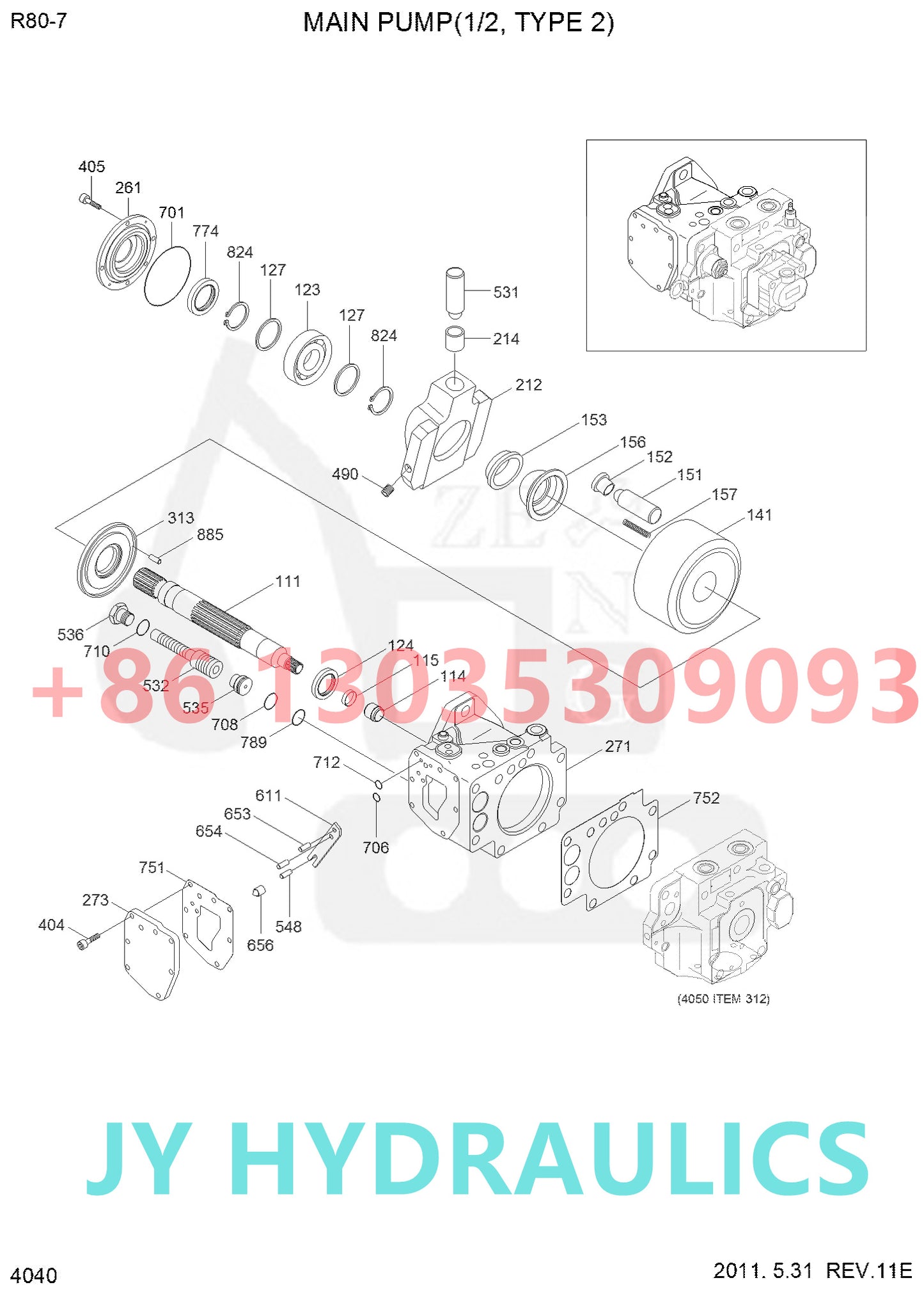 HYUNDAI R80-7 R80-7A EXCAVATOR 31Q1-10050 HYDRAULIC PUMP ROTARY GROUP AND SPARE PARTS
