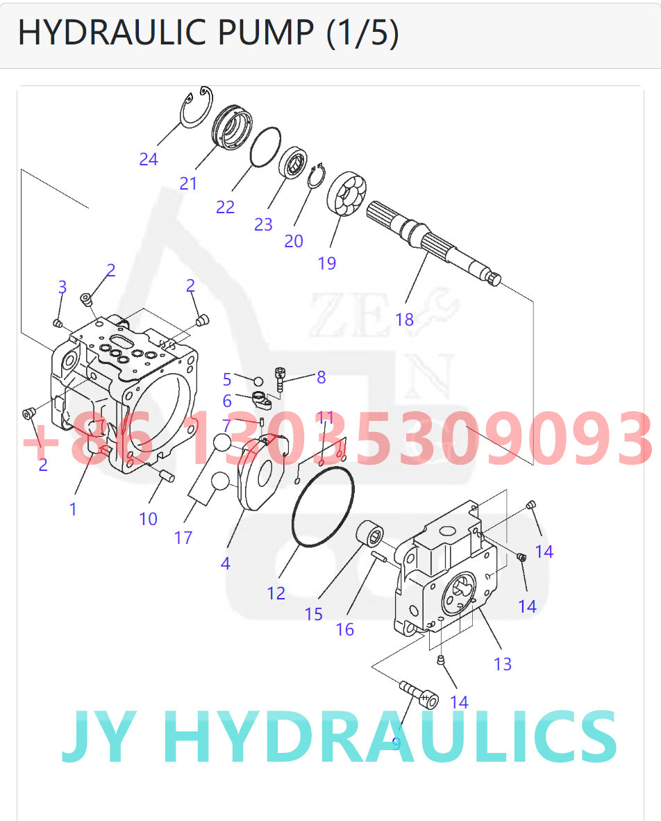 KOMATSU PC27MRX-1  PC27MR-2 PC27MR-2-A PC27MR-2-B PC30MR-2 PC30UU-3 EXCAVATOR 708-1S-00252 708-1S-01252 HYDRAULIC PUMP ROTARY GROUP