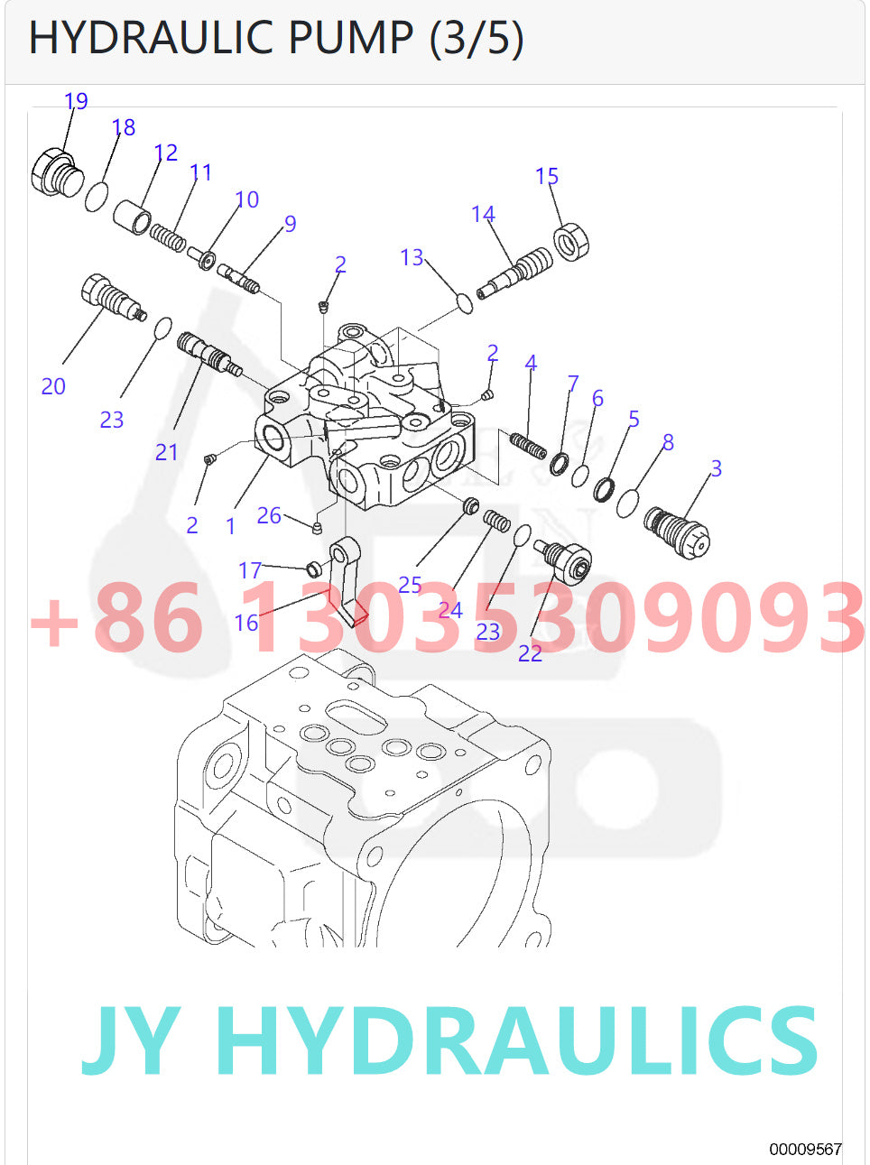 KOMATSU PC27MRX-1  PC27MR-2 PC27MR-2-A PC27MR-2-B PC30MR-2 PC30UU-3 EXCAVATOR 708-1S-00252 708-1S-01252 HYDRAULIC PUMP ROTARY GROUP