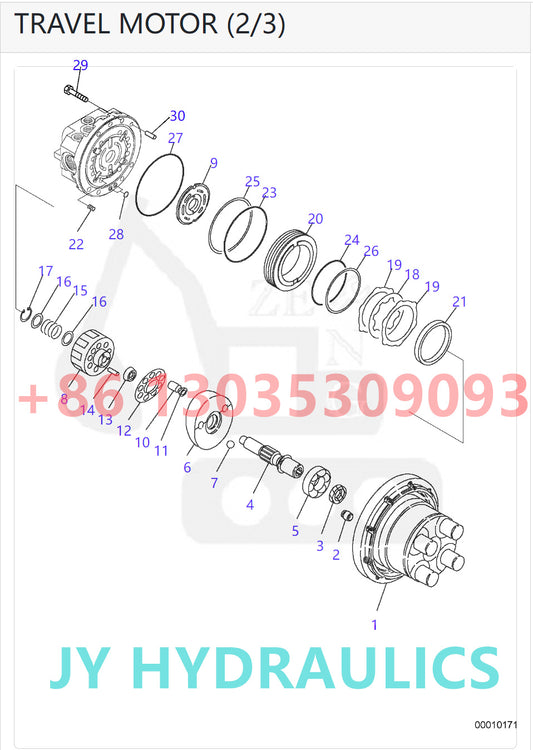 KOMATSU PC27MR-2 PC27MR-2-A PC27MR-2-B PC30MR-2 PC30MR-2-A PC30MR-2-B PC30MR-2-C PC30MR-2-D PC30MR-3(JPN) PC35MR-2 PC35MR-2-A PC35MR-2-B EXCAVATOR 22L-60-21101 TRAVEL MOTOR PARTS