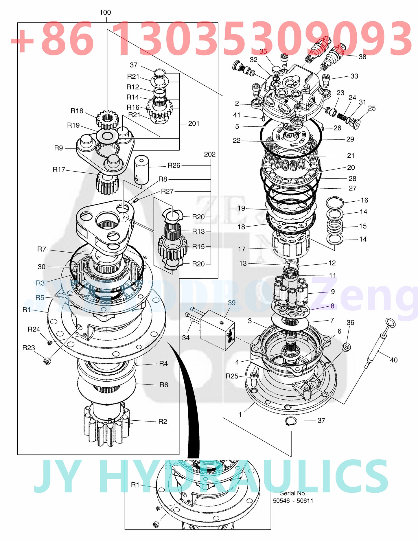 DOOSAN DX80R E80 EXCAVATOR K1042873 170303-00032 170303-00032A 170303-00032B  170303-00032C 170303-00032E  170303-00032G SWING MOTOR ROTARY GROUP