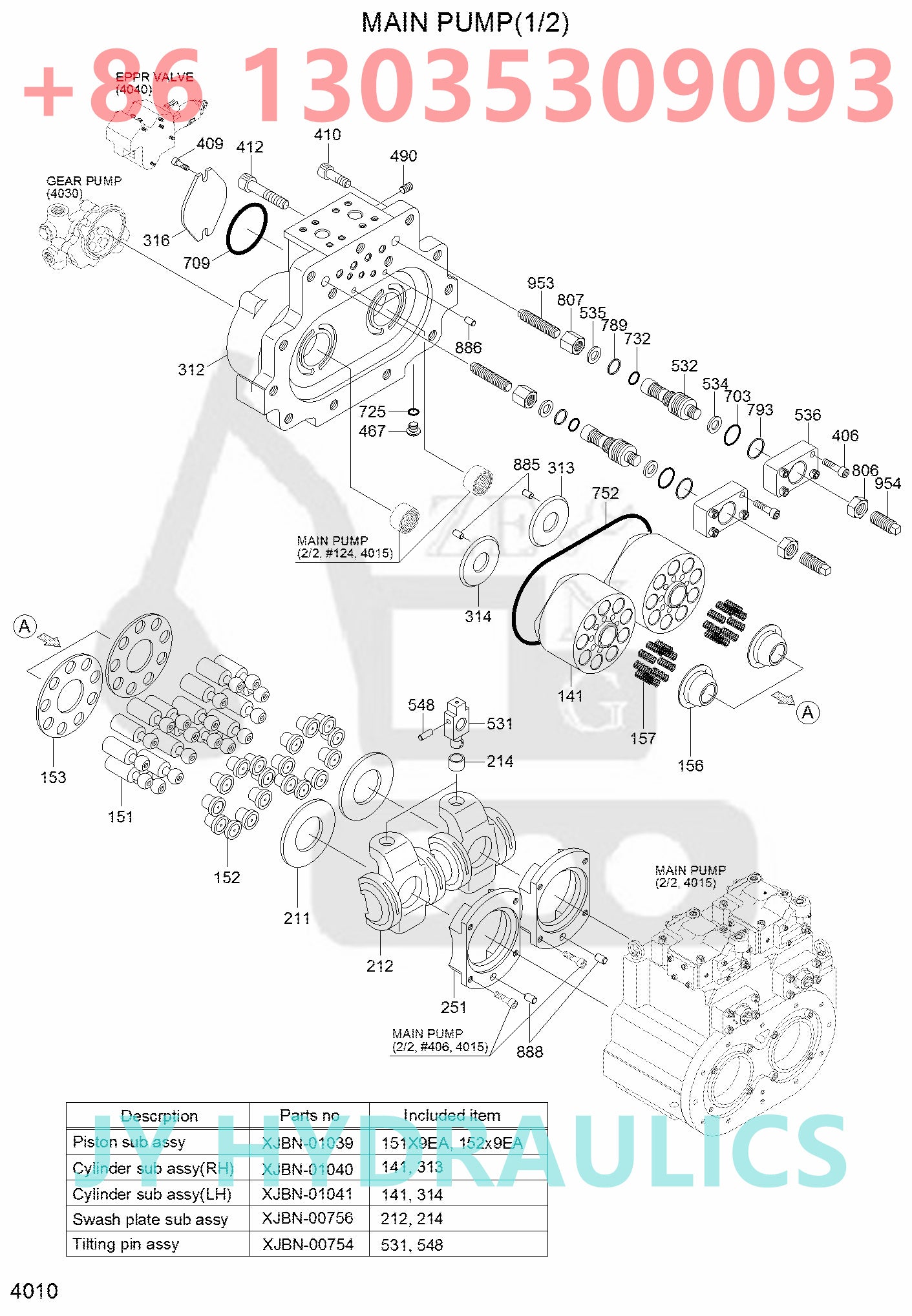 HYUNDAI R210NLC-7A EXCAVATOR 31N6-17010 HYDRAULIC PUMP ROTARY GROUP AND SPARE PARTS