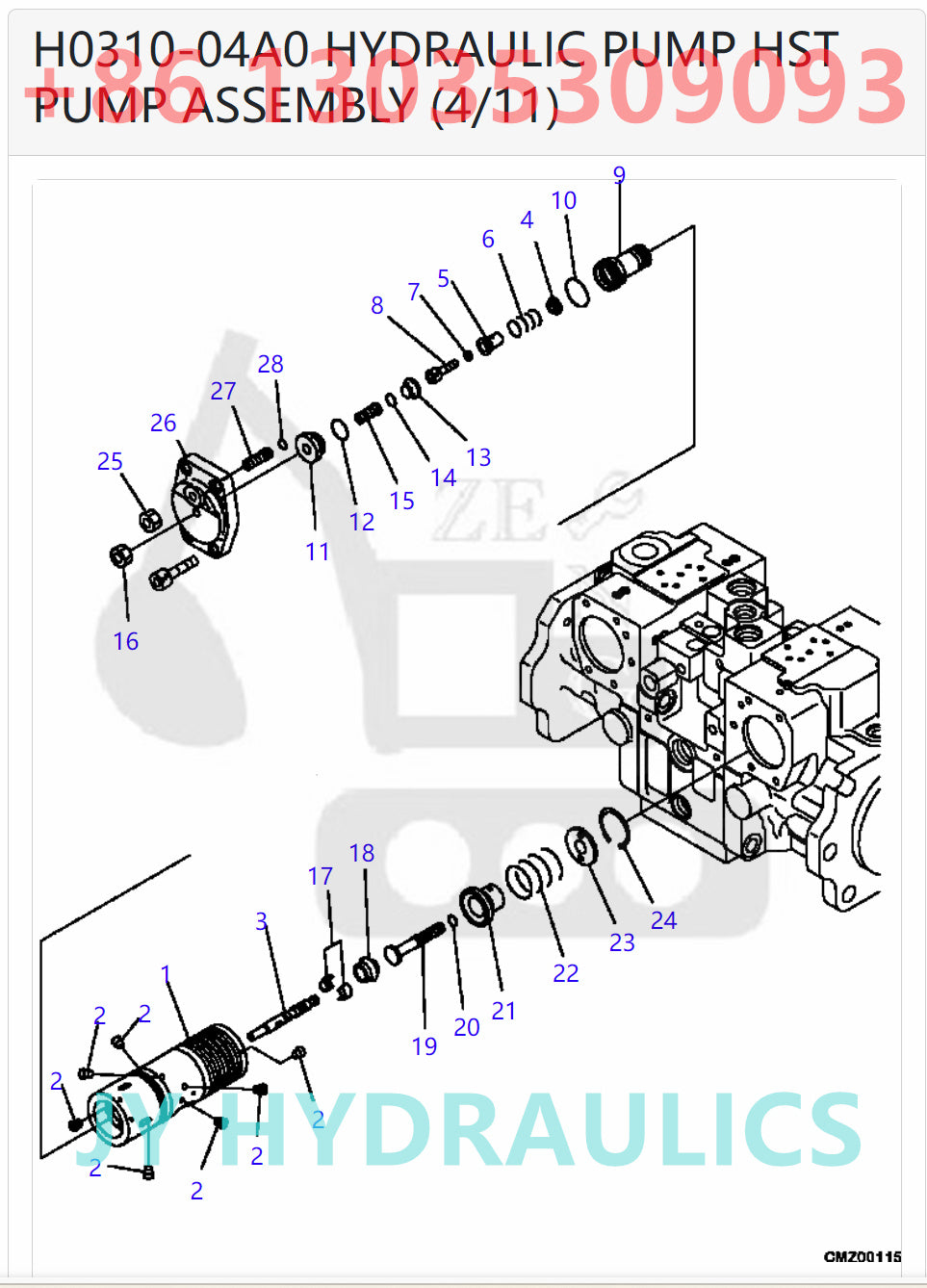 KOMATSU D51EX/PX-22 BULLDOZERS 720-2L-00020 720-2L-01020 HST PUMP PARTS