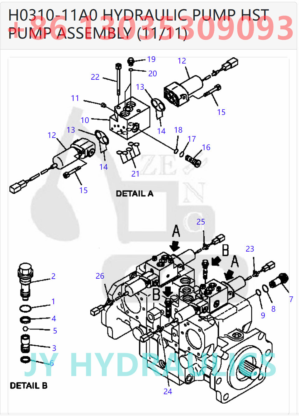 KOMATSU D51EX/PX-22 BULLDOZERS 720-2L-00020 720-2L-01020 HST PUMP PARTS