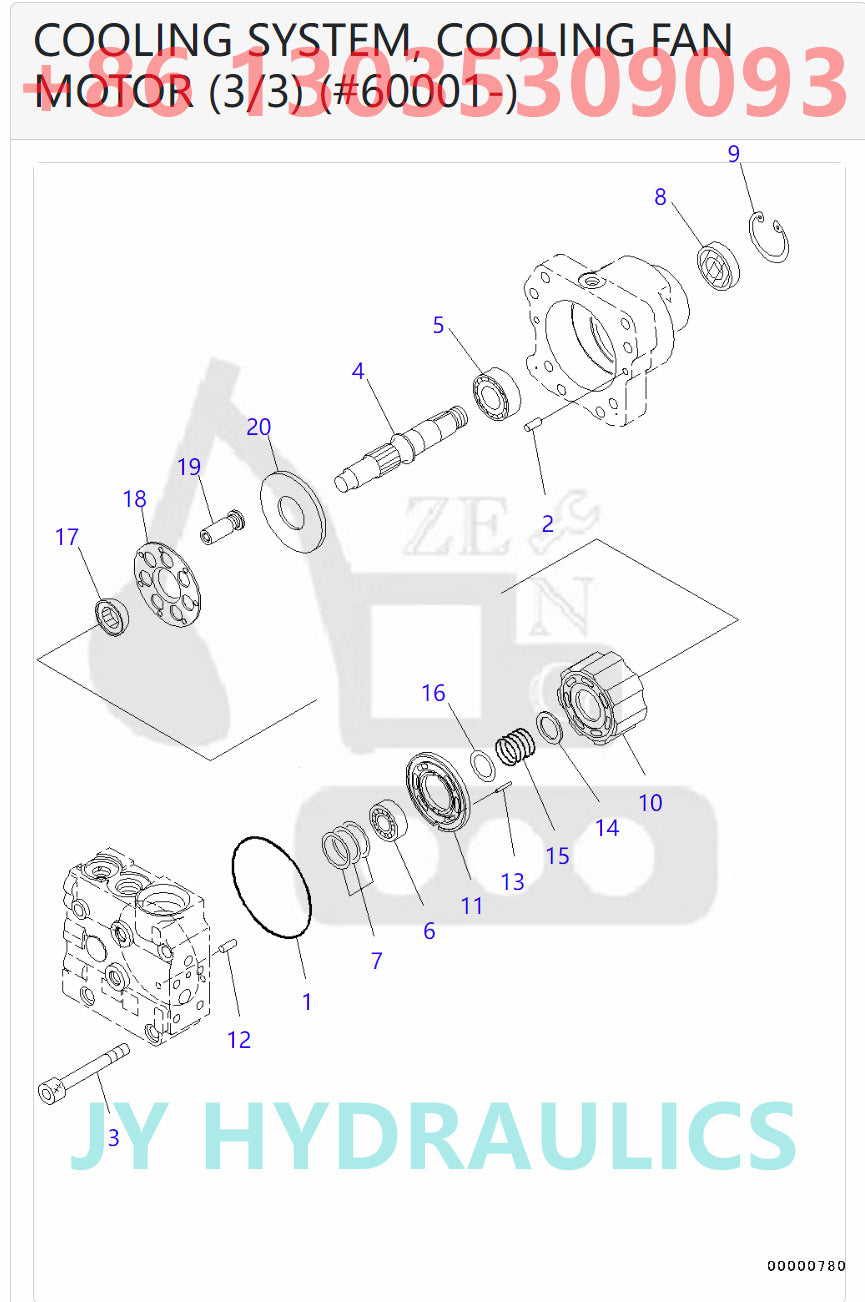 KOMATSU D51EX/PX-22 EXCAVATOR 708-7R-00690 FAN MOTOR ROTARY GROUP AND SPARE PARTS