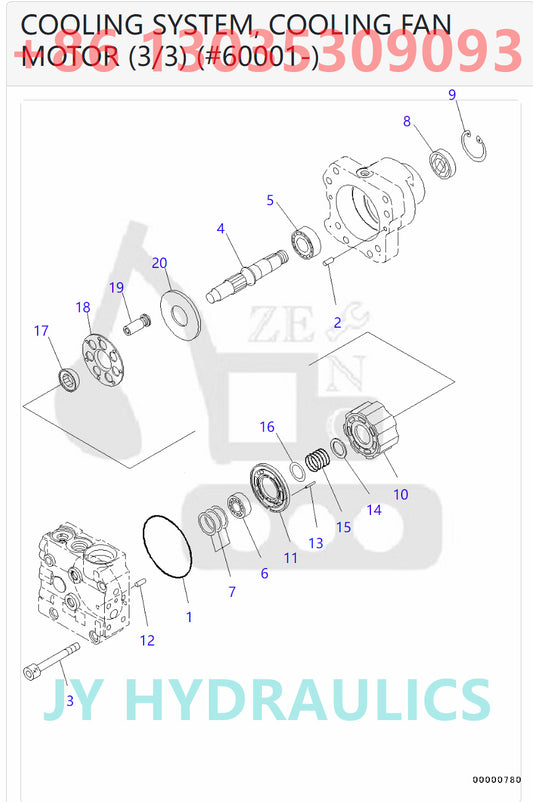 KOMATSU D51EX/PX-22 EXCAVATOR 708-7R-00690 FAN MOTOR ROTARY GROUP