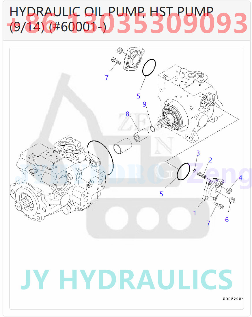 KOMATSU D31EX-22 D31PX-22 D37EX-22 D37EX-22 BULLDOZERS 720-2M-00081 720-2M-01081 PUMP ASSEMBLY PARTS
