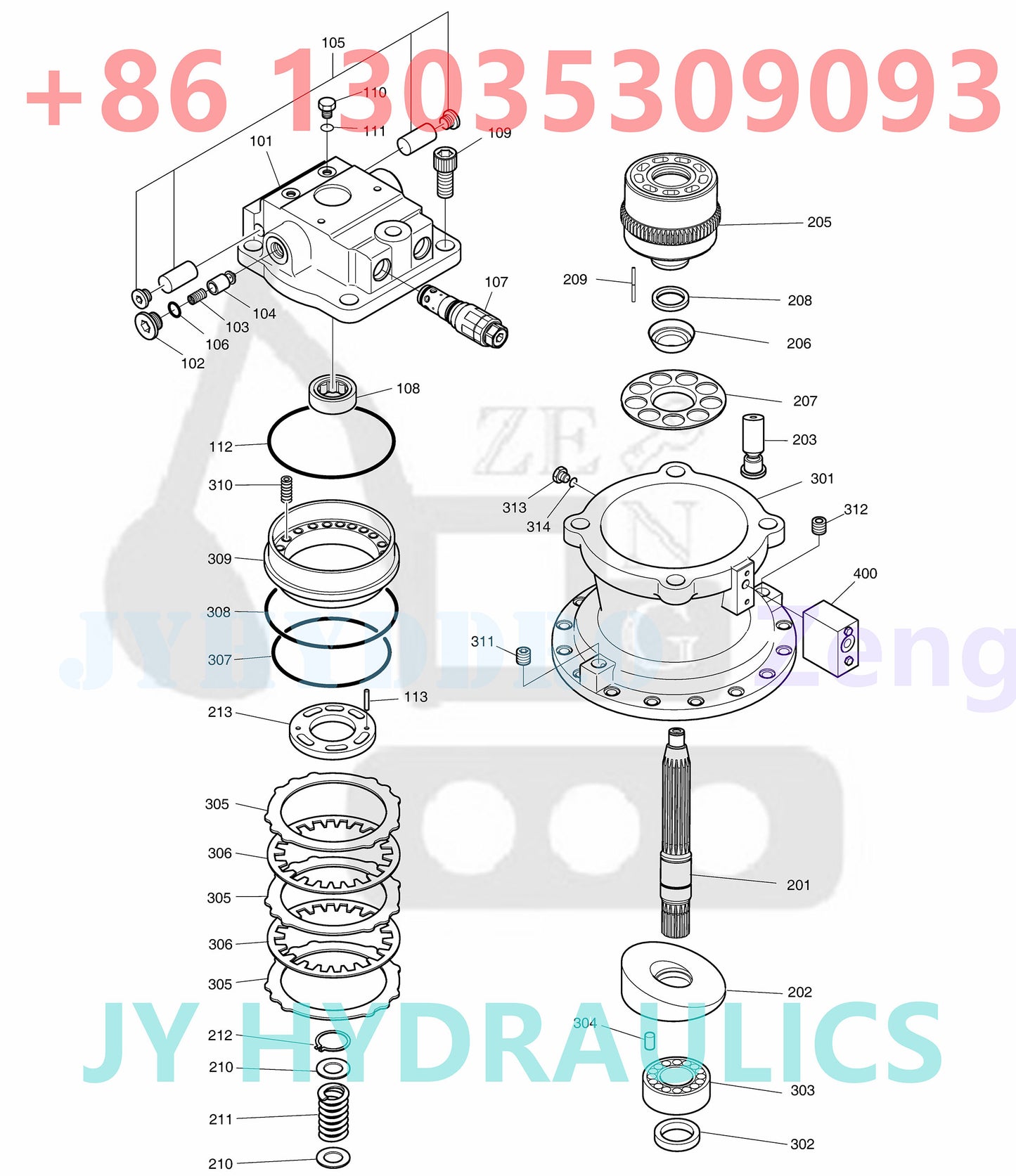 DOOSAN DX180LC DX190W DX210W DX225LC DX225LL DX225NLC DX235NLC TXC225LC-2 WHEEL EXCAVATOR K1000697A 170303-00048 170303-00048A SWING MOTOR ROTARY GROUP
