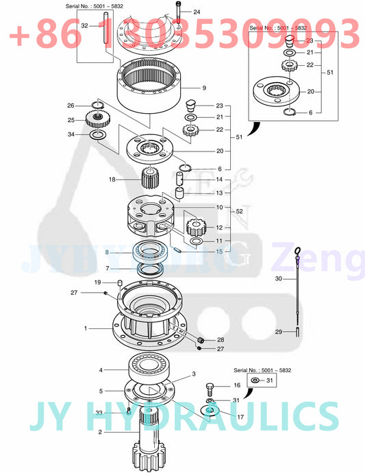 DOOSAN DX210W WHEEL EXCAVATOR SWING REDUCTION GEAR
