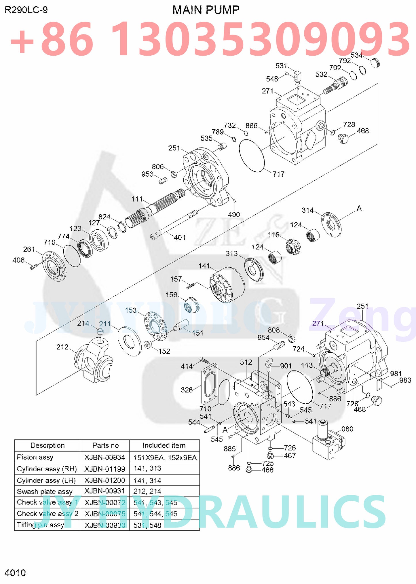 HYUNDAI R290LC-9 R290LC-9MH EXCAVATOR 31Q8-10010 HYDRAULIC MAIN PUMP ROTARY GROUP