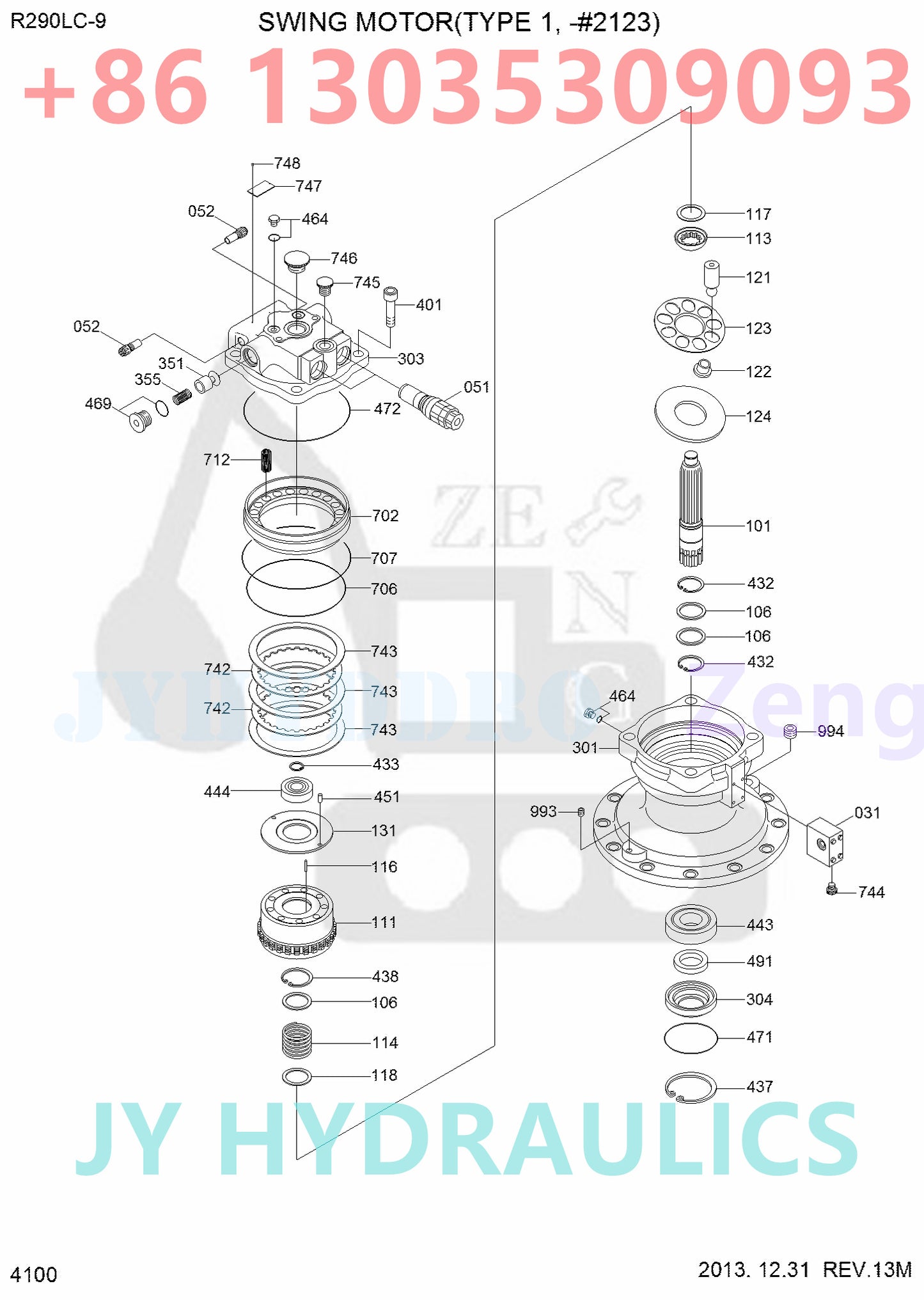 HYUNDAI R290LC-9 R290LC-9MH R300LC-9A R300LC-9S R300LC-9SH EXCAVATOR 31Q8-10130 31Q8-10150  31Q8-10151 SWING MOTOR ROTARY GROUP AND SPARE PARTS