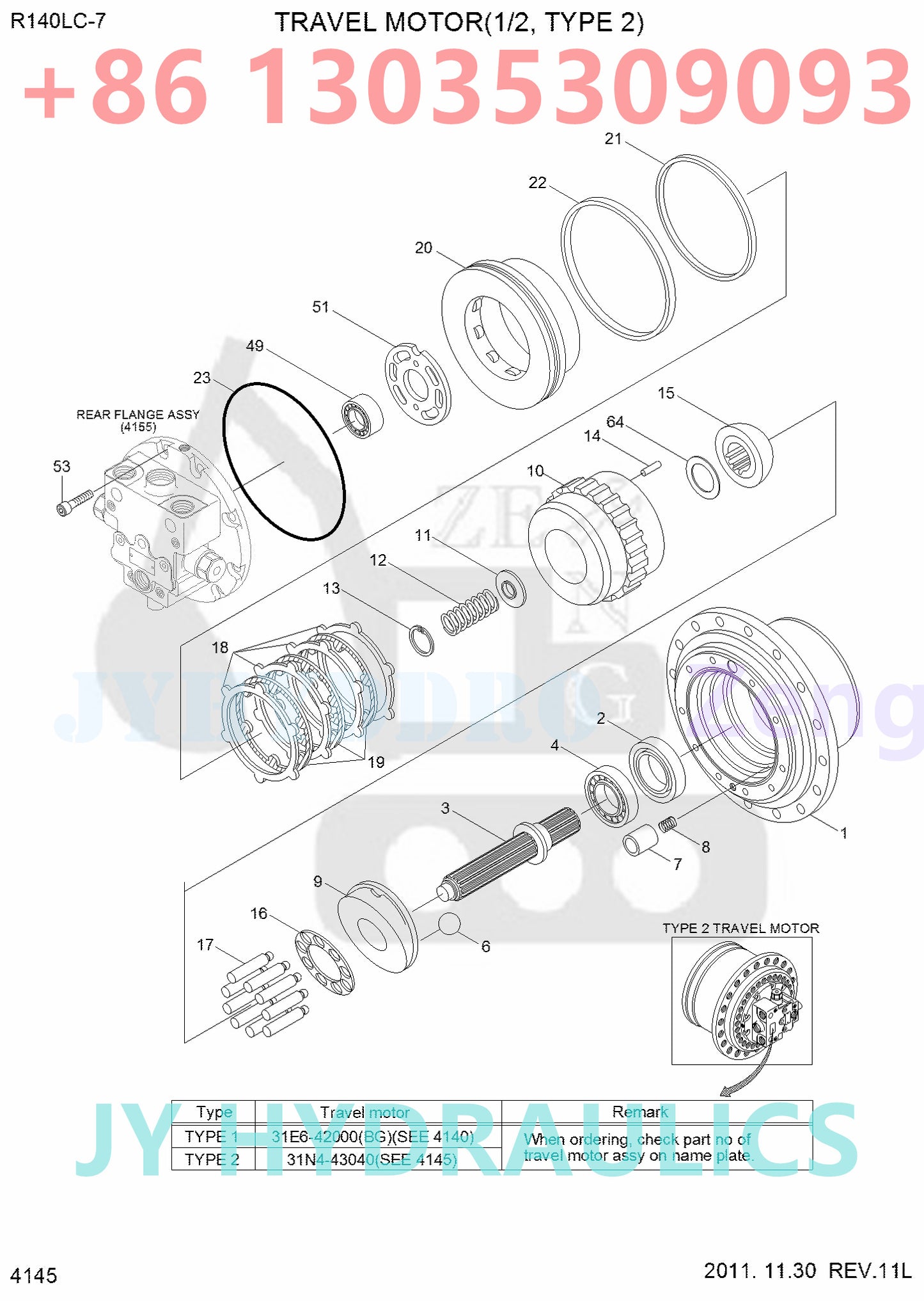 HYUNDAI R140LC-7 R140LC-7A EXCAVATOR 31N4-43040 XKAY-01997 TRAVEL MOTOR ROTARY GROUP AND SPARE PARTS