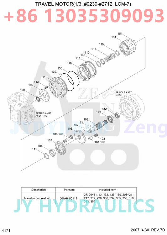 HYUNDAI R130LC-3 R140LC-7 R180LC-3 R200NLC-3 EXCAVATOR 31EL-40010 XKAH-00481 TRAVEL MOTOR PARTS