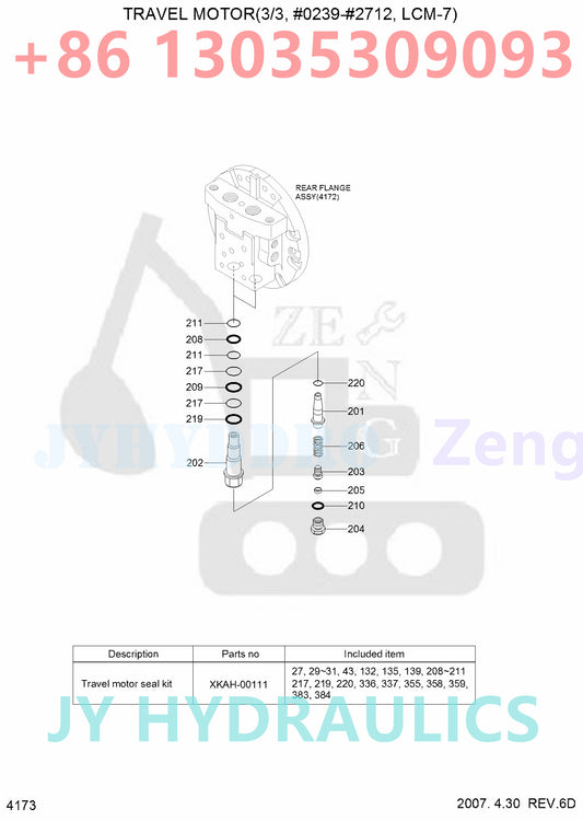 HYUNDAI R130LC-3 R140LC-7 R180LC-3 R200NLC-3 EXCAVATOR 31EL-40010 XKAH-00481 TRAVEL MOTOR ROTARY GROUP