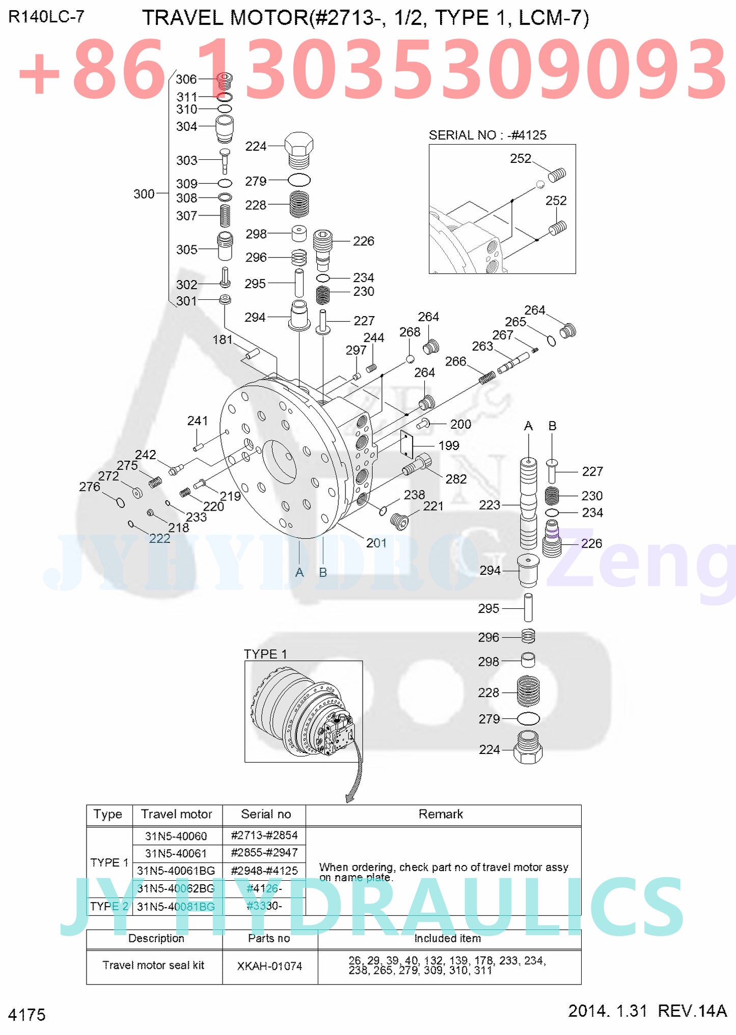 HYUNDAI R110-7 R110-7A R140LC-7 R140LC-7A R180LC-7 R180LC-7A EXCAVATOR 31N5-40060 31N5-40061  31N5-40061BG 31N5-40062BG TRAVEL MOTOR ROTARY GROUP AND SPARE PARTS