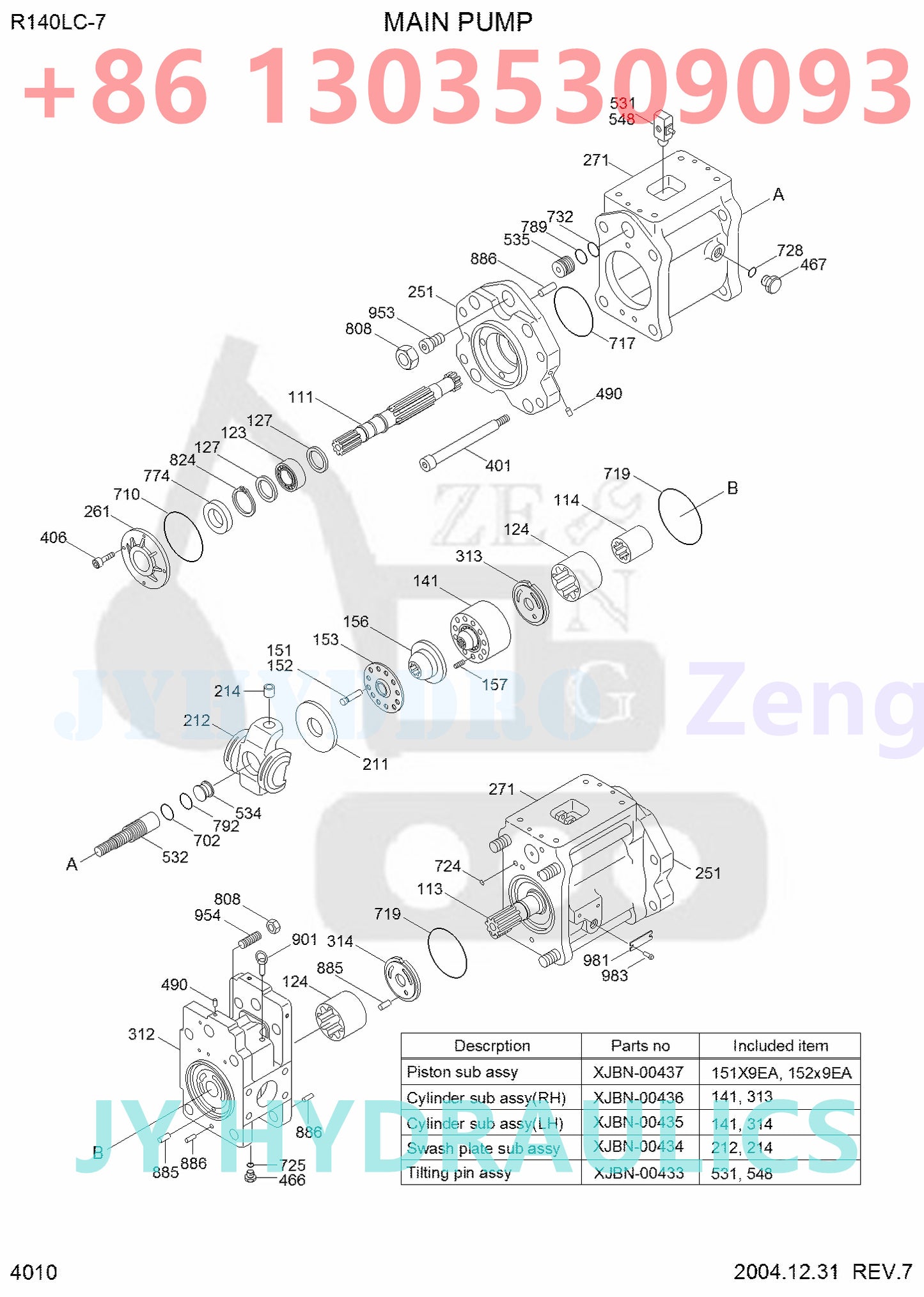 HYUNDAI R140LC-7 R140LC-9(INDIA) EXCAVATOR 31N3-10010 31N3-10011 HYDRAULIC MAIN PUMP PARTS