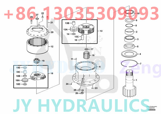 VOLVO EC380D EXCAVATOR Swing gearbox SN 212323126 270001-, 280001- 8290578-8296832 VOE8290578 SN -231020, -271411, -280379 Autodata Volvo online