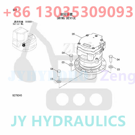 HITACHI ZX60USB-3 ZX60USB-3F ZX60USBNA-3 ZX65USB-3F EXCAVATOR 9279245 9286567 SWING MOTOR
