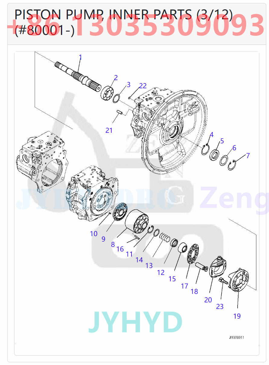 KOMATSU PC300-8M0 PC300LC-8M0 PC350-8M0 PC350LC-8M0 EXCAVATOR 708-2G-00180 708-2G-01180 HYDRAULIC PUMP ROTARY GROUP