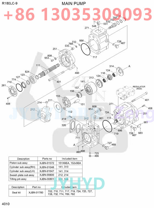 HYUNDAI HX160L HX180L R160LC-9 R160LC-9A R160LC-9S R160LC-9S(BRAZIL) R180LC-9 R180LC-9A R180LC-9S EXCAVATOR 31Q5-10010 HYDRAULIC PUMP ROTARY GROUP AND SPARE PARTS