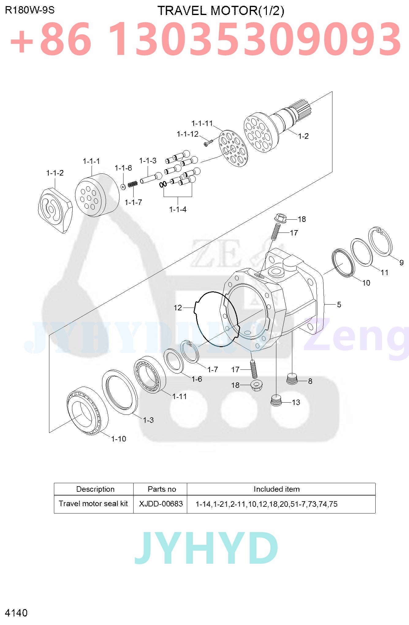 HYUNDAI R170W-7 R170W-7A R170W-9S R180W-9S WHEEL EXCAVATOR 31N5-43002 TRAVEL MOTOR PARTS
