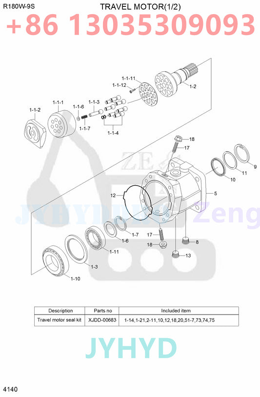 HYUNDAI R170W-7 R170W-7A R170W-9S R180W-9S WHEEL EXCAVATOR 31N5-43002 TRAVEL MOTOR ROTARY GROUP AND SPARE PARTS