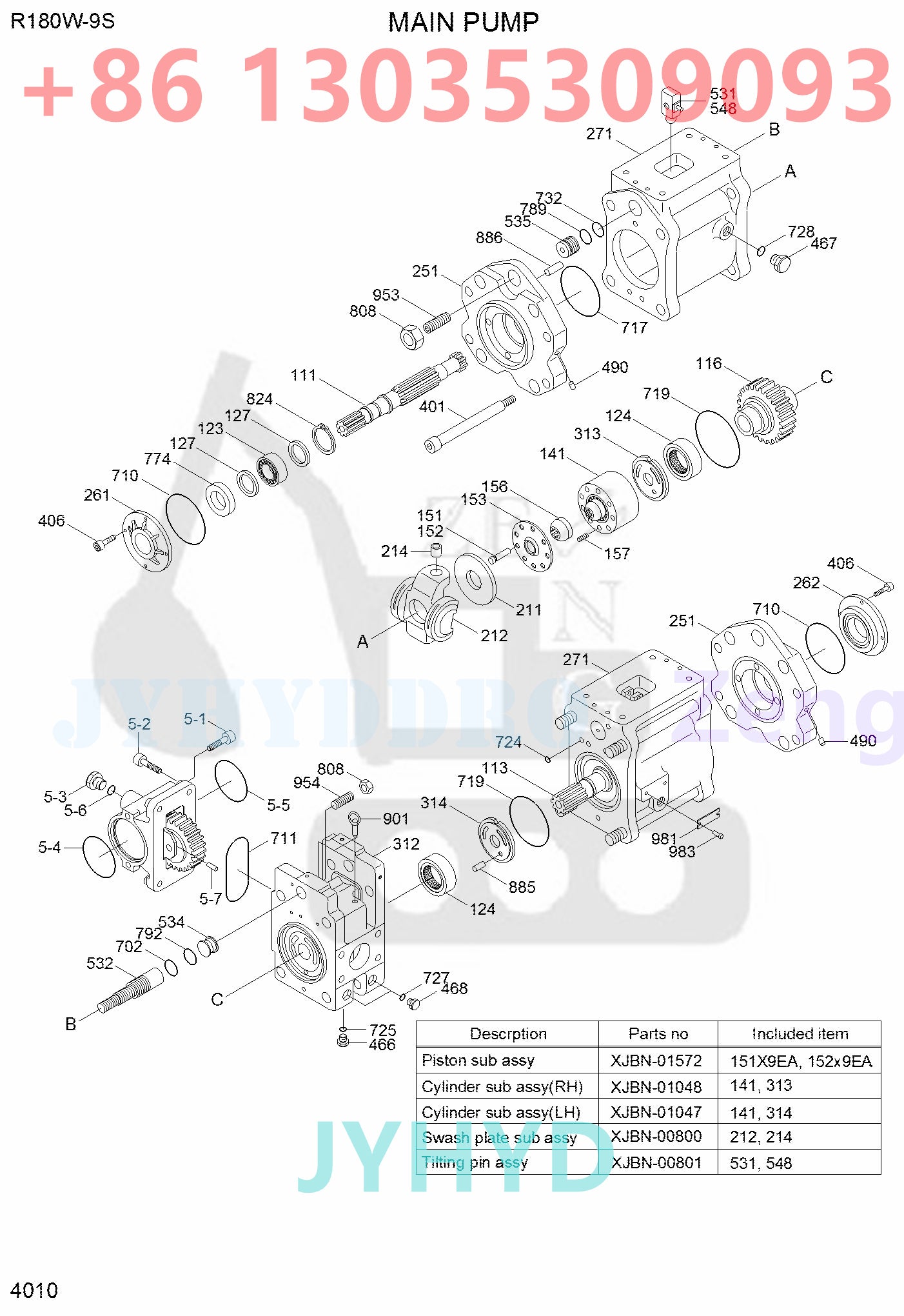 HYUNDAI R170W-9S R180W-9S WHEEL EXCAVATOR 31Q5-15030 HYDRAULIC PUMP ROTARY GROUP AND SPARE PARTS