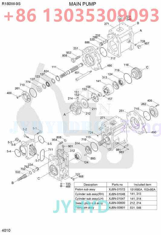 HYUNDAI R170W-9S R180W-9S WHEEL EXCAVATOR 31Q5-15030 HYDRAULIC PUMP ROTARY GROUP AND SPARE PARTS