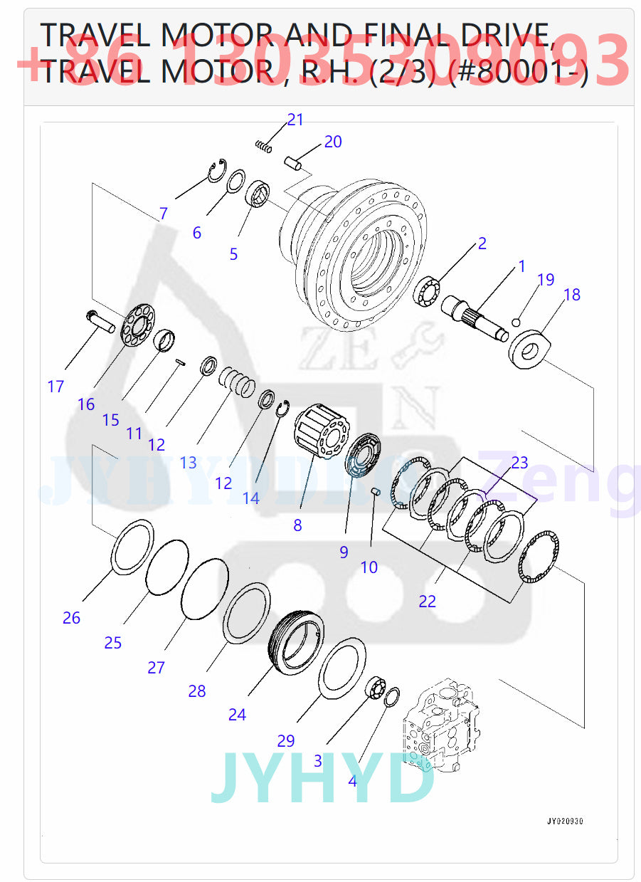 KOMATSU PC300-8M0 PC300LC-8M0 PC350-8M0 PC350LC-8M0 EXCAVATOR 207-27-00590 708-8H-00430 TRAVEL MOTOR ROTARY GROUP AND SPARE PARTS