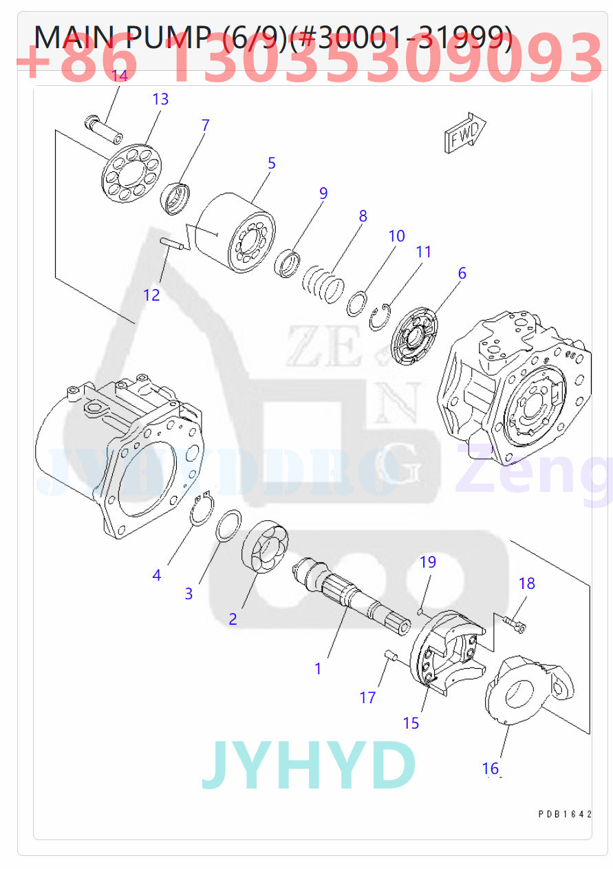KOMATSU 708-2H-00120 708-2H-01121 HYDRAULIC MAIN PUMP ROTARY GROUP