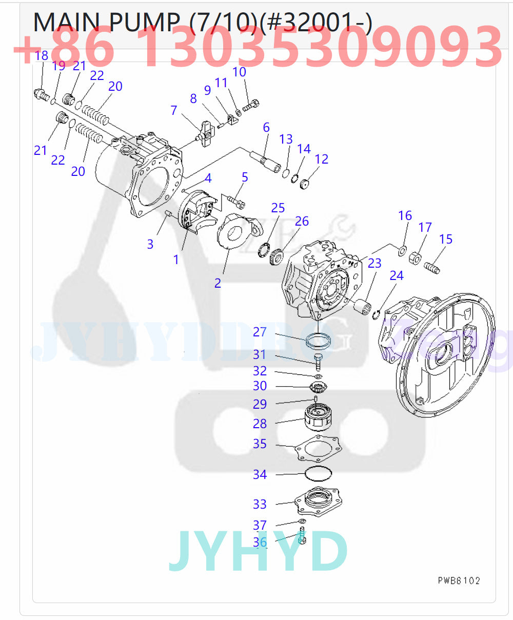 KOMATSU 708-2H-00191 708-2H-01121 HYDRAULIC MAIN PUMP ROTARY GROUP
