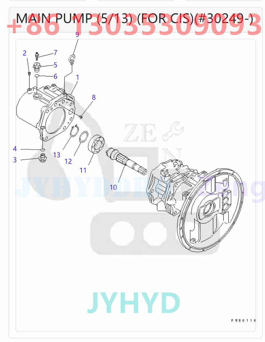 KOMATSU  PC400-6 PC400-6C PC400-6Z PC400LC-6 PC400LC-6Z EXCAVATOR 708-2H-00150 708-2H-00350 708-2H-01150 HYDRAULIC PUMP ROTARY GROUP