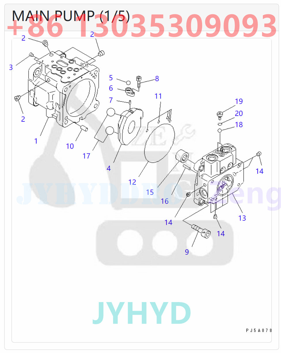 KOMATSU PC58UU-3 EXCAVATOR 708-3S-00411 708-3S-01411 HYDRAULIC PUMP ASSY ROTARY GROUP AND SPARE PARTS