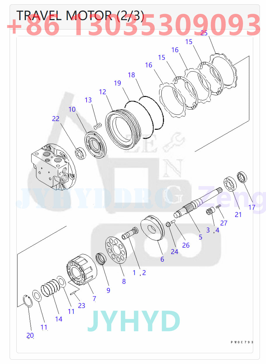KOMATSU BR100JG-2 PC45MR-1 PC45MRX-1 PC58UU-3 EXCAVATOR 20U-60-42111 TZ419D200000-F TRAVEL MOTOR ROTARY GROUP AND SPARE PARTS