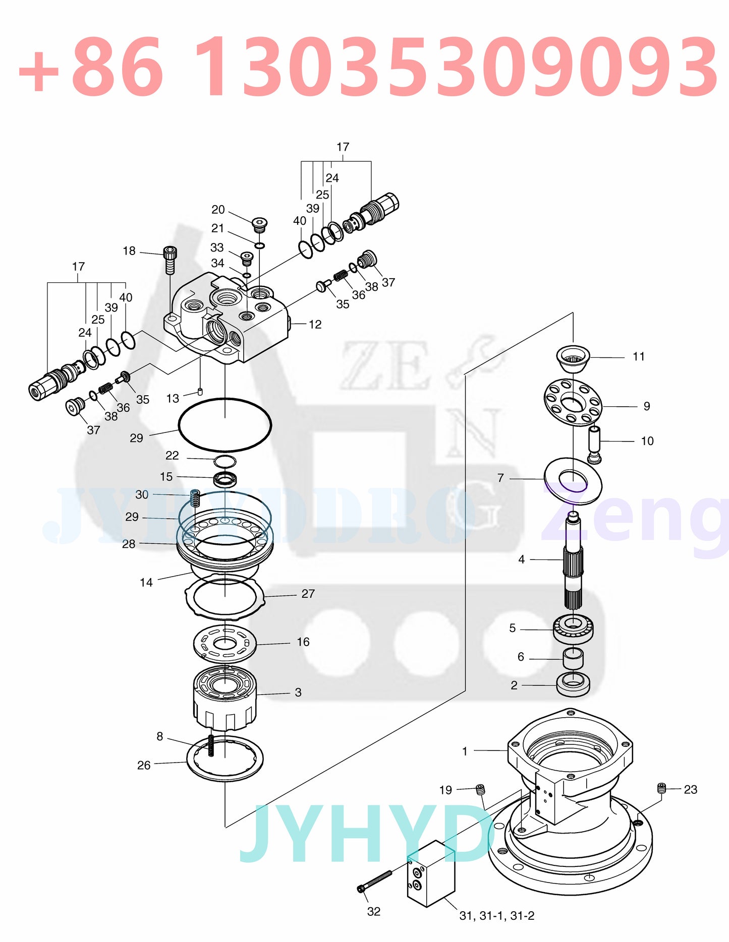 DOOSAN SOLAR 75-V EXCAVATOR 401-00403 SWING MOTOR ROTARY GROUP AND SPARE PARTS