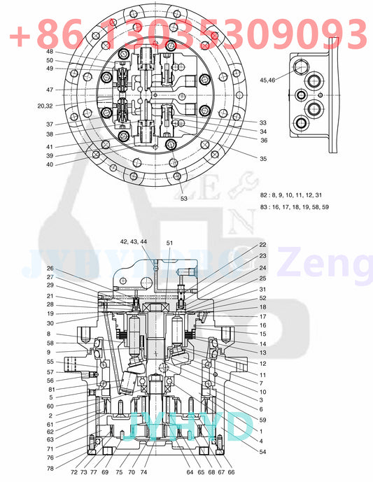 DOOSAN S80GOLD SOLAR 75-V EXCAVATOR 401-00335 TRAVEL MOTOR ROTARY GROUP AND SPARE PARTS