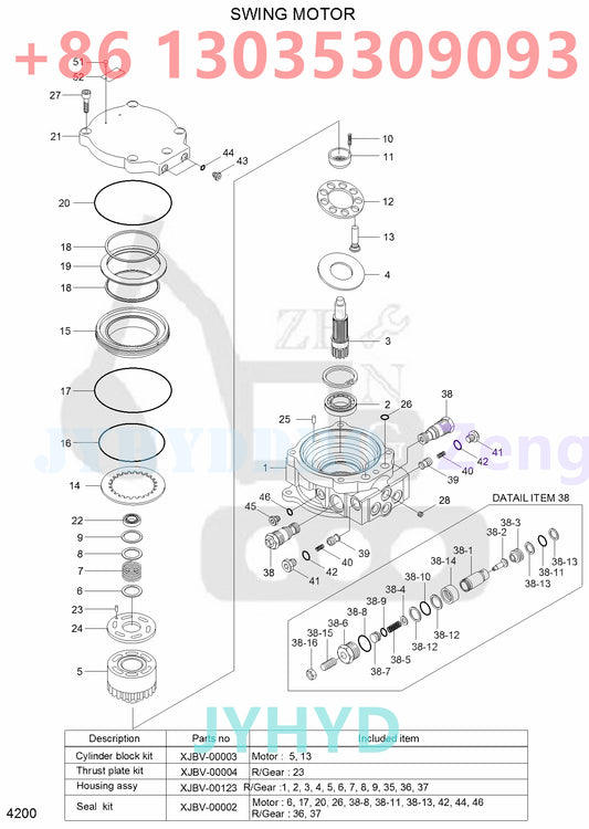 HYUNDAI R35Z-7 R35Z-7A R35Z-9 R35Z-9A EXCAVATOR 31MH-11130 SWING MOTOR ROTARY GROUP AND SPARE PARTS