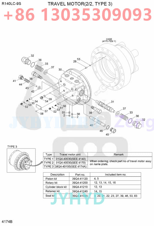 HYUNDAI 38Q4-40100 38Q4-41100 39Q4-40100 39Q4-41100 TRAVEL MOTOR ROTARY GROUP AND SPARE PARTS