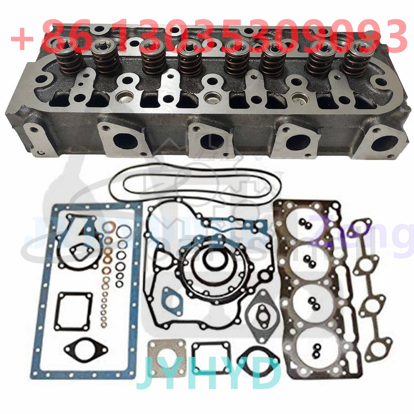 Complete Cylinder Head 1G092-03044 & Full Gasket Kit for Kubota V1505 Engine