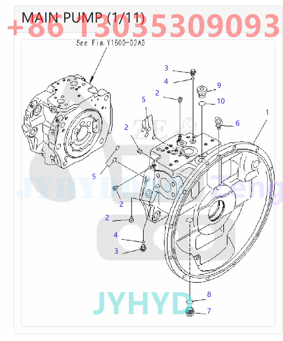 KOMATSU PC400-7 PC400-7-M1 PC400LC-7 PC400LC-7L PC400LC-7-M1 PC450-7 PC450-7K PC450-7-M1 PC450LC-7 PC450LC-7K PC450LC-7-M1 EXCAVATOR 708-2H-00022 708-2H-01022 HYDRAULIC PUMP ROTARY GROUP AND SPARE PARTS