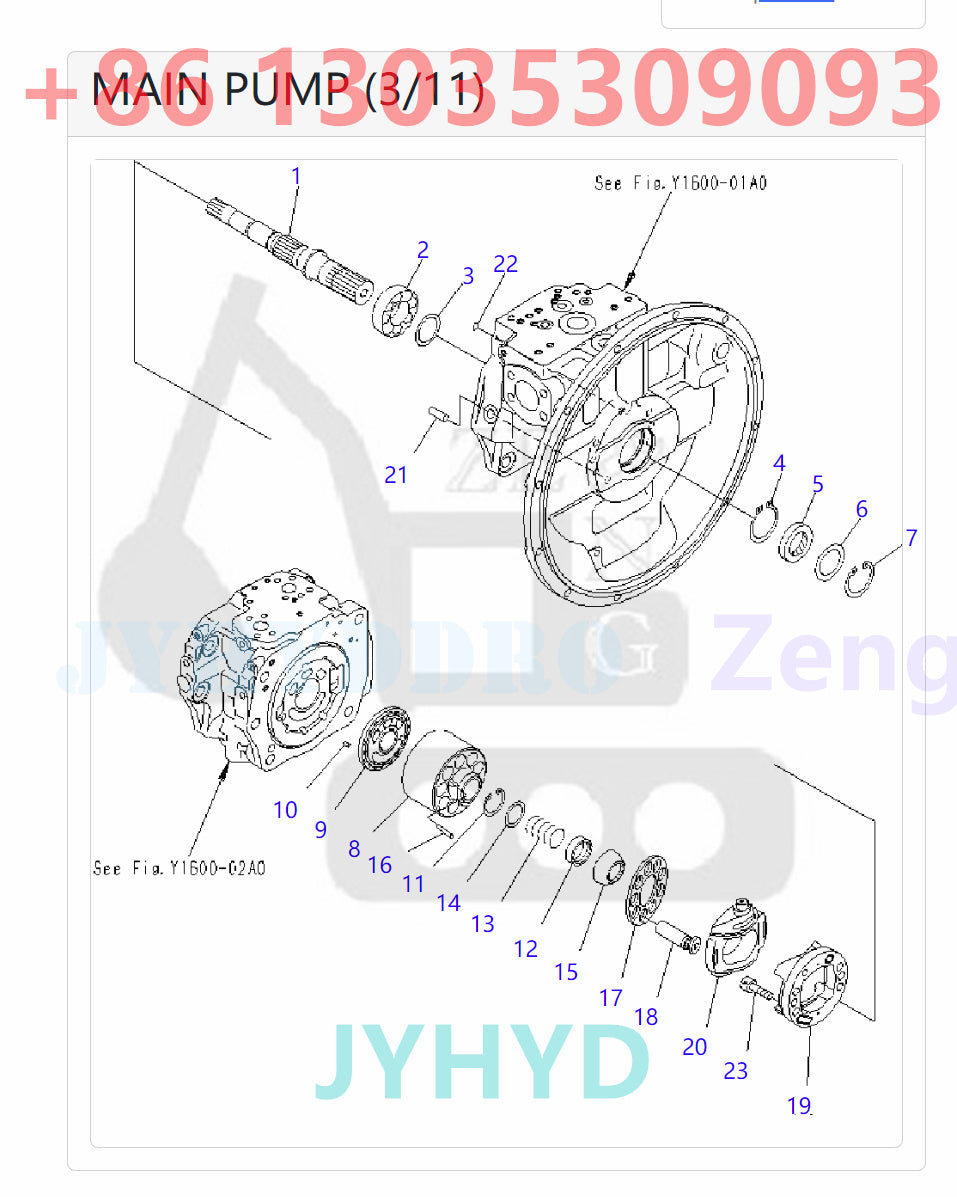 KOMATSU PC400-7 PC400-7-M1 PC400LC-7 PC400LC-7L PC400LC-7-M1 PC450-7 PC450-7K PC450-7-M1 PC450LC-7 PC450LC-7K PC450LC-7-M1 EXCAVATOR 708-2H-00022 708-2H-01022 HYDRAULIC PUMP ROTARY GROUP