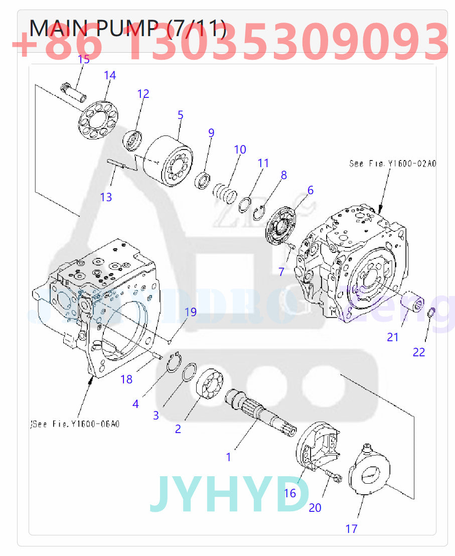 KOMATSU PC400-7 PC400-7-M1 PC400LC-7 PC400LC-7L PC400LC-7-M1 PC450-7 PC450-7K PC450-7-M1 PC450LC-7 PC450LC-7K PC450LC-7-M1 EXCAVATOR 708-2H-00022 708-2H-01022 HYDRAULIC PUMP ROTARY GROUP AND SPARE PARTS
