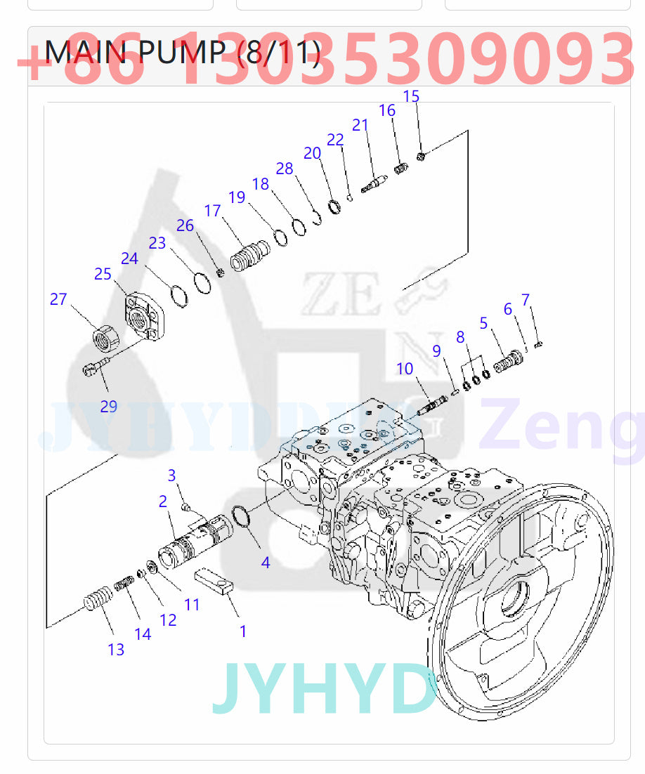 KOMATSU PC400-7 PC400-7-M1 PC400LC-7 PC400LC-7L PC400LC-7-M1 PC450-7 PC450-7K PC450-7-M1 PC450LC-7 PC450LC-7K PC450LC-7-M1 EXCAVATOR 708-2H-00022 708-2H-01022 HYDRAULIC PUMP ROTARY GROUP AND SPARE PARTS