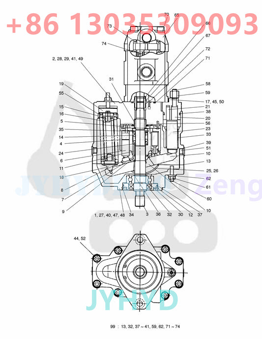SOLAR 035 EXCAVATOR 40305-00230 HYDRAULIC PUMP ROTARY GROUP AND SPARE PARTS